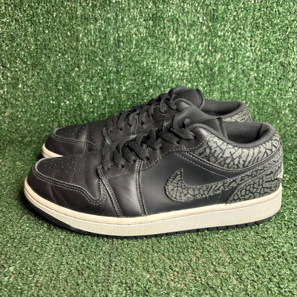 Nike Air Jordan 1 Low SE Black Elephant Print Leather Basketball Sneaker Mens 9